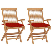 Garden Chairs With Red Cushions Solid Teakwood 2