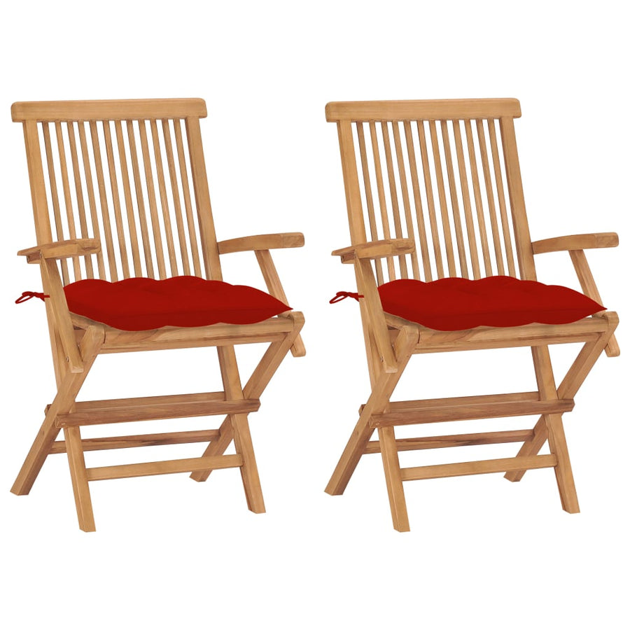 Tuinstoelen Met Rode Kussens Massief Teakhout 2