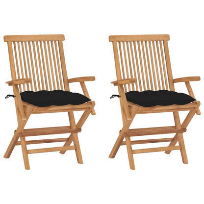 Tuinstoelen 2 St Met Zwarte Kussens Massief Teakhout