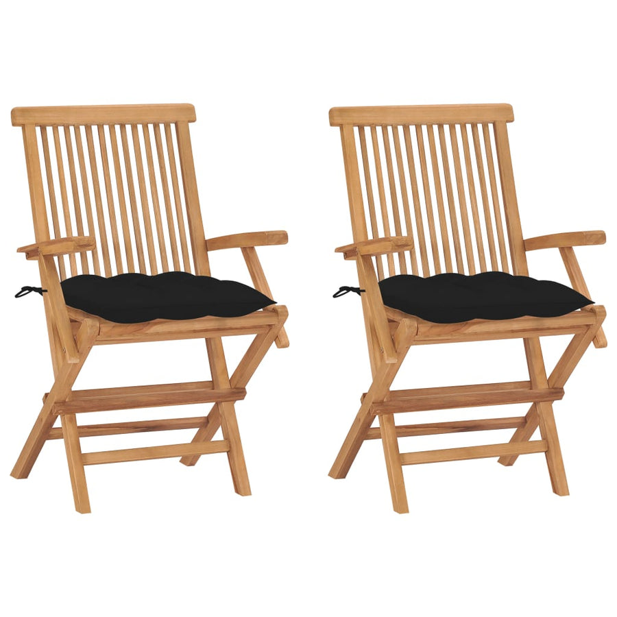 Tuinstoelen 2 St Met Zwarte Kussens Massief Teakhout