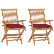 Garden chairs 2 pcs with wine red cushions solid teak wood