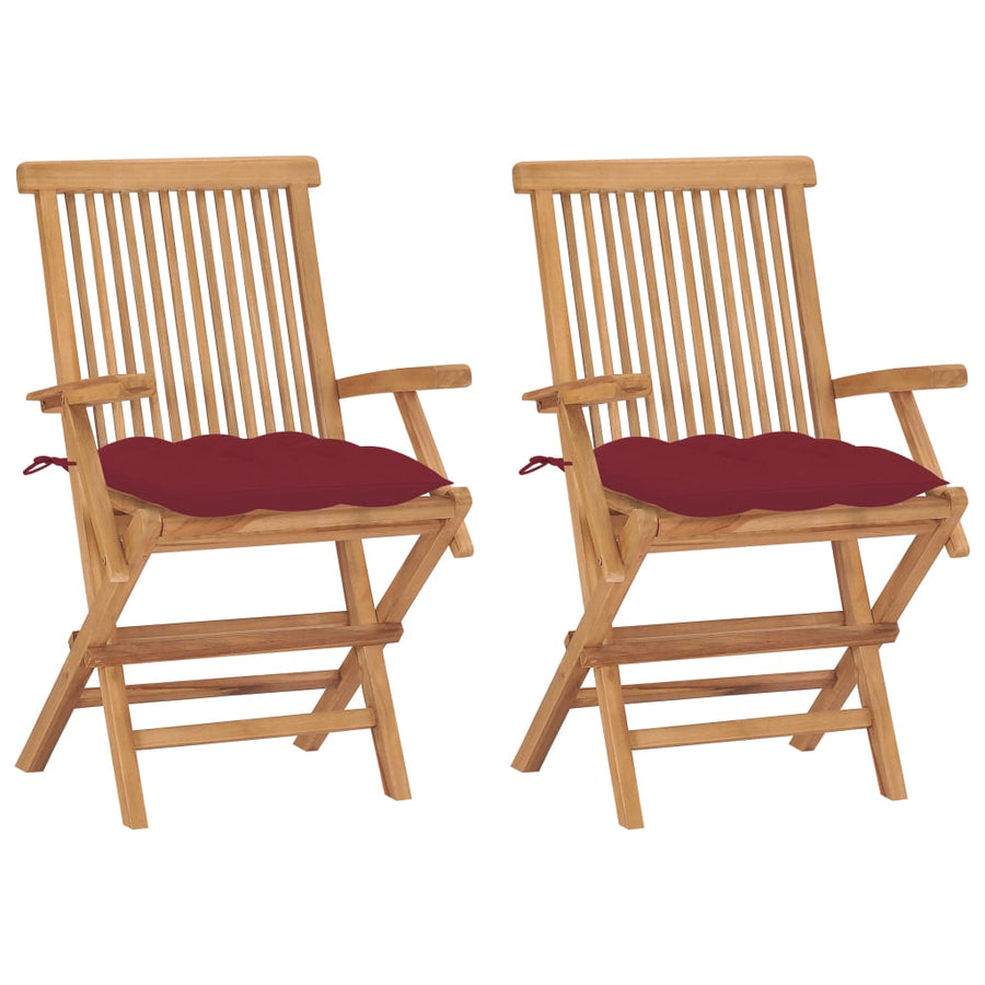 Tuinstoelen 2 St Met Wijnrode Kussens Massief Teakhout Wijnrood