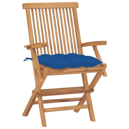 Tuinstoelen 2 St Met Blauwe Kussens Massief Teakhout