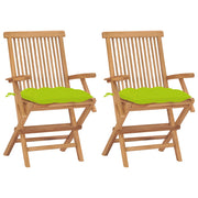 Garden chairs 2 pcs with bright green cushions solid teak wood