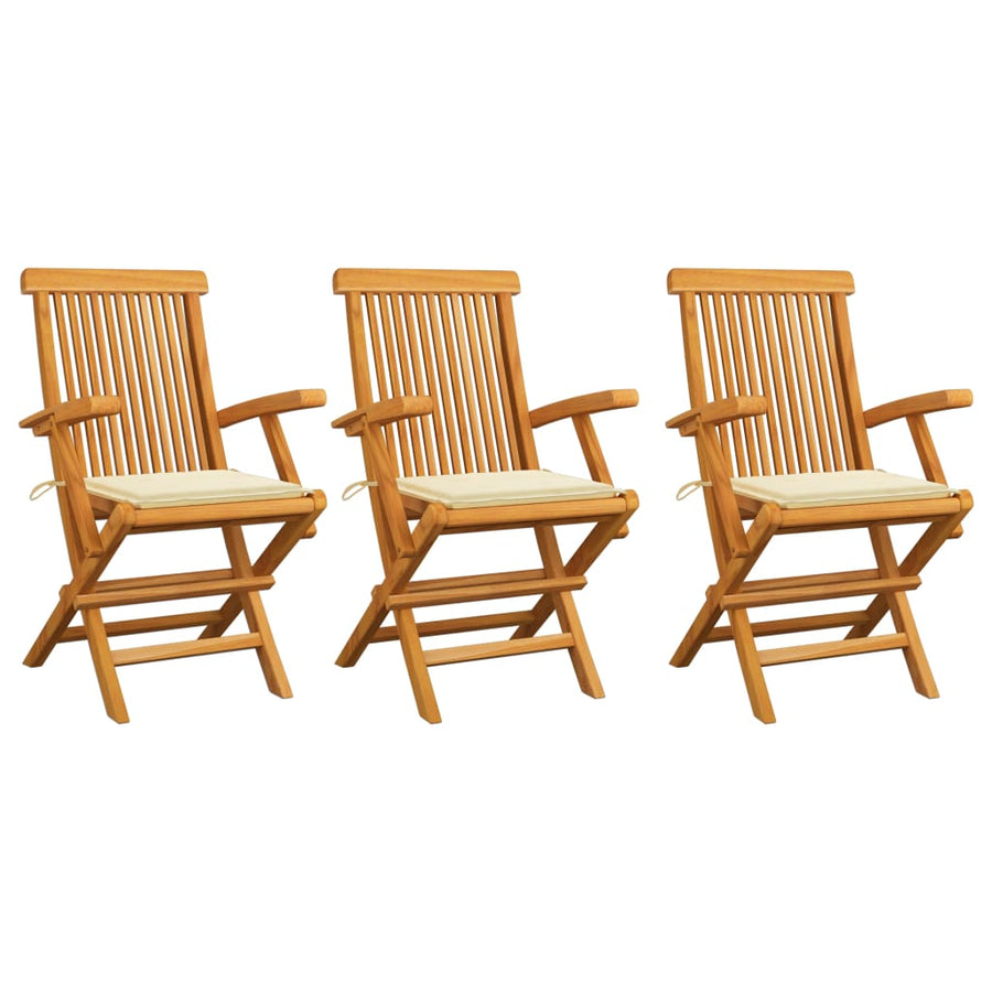 Tuinstoelen Met Kleurige Kussens Massief Teakhout 3 Crème