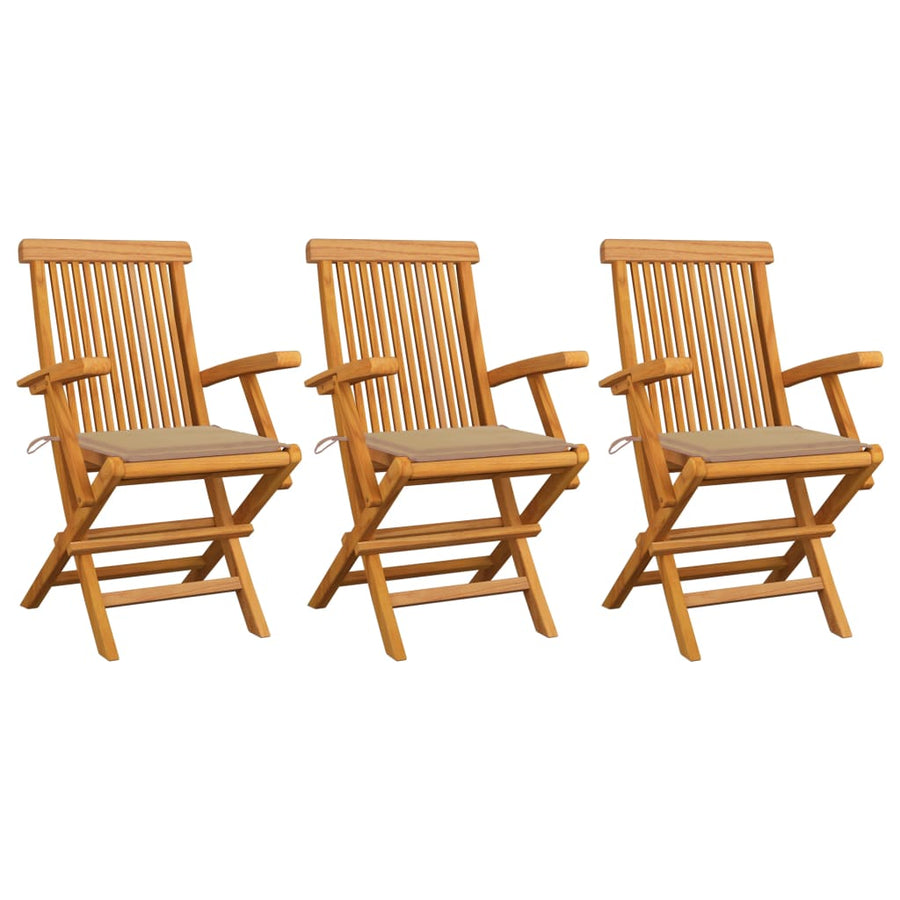 Tuinstoelen 3 St Met Beige Kussens Massief Teakhout