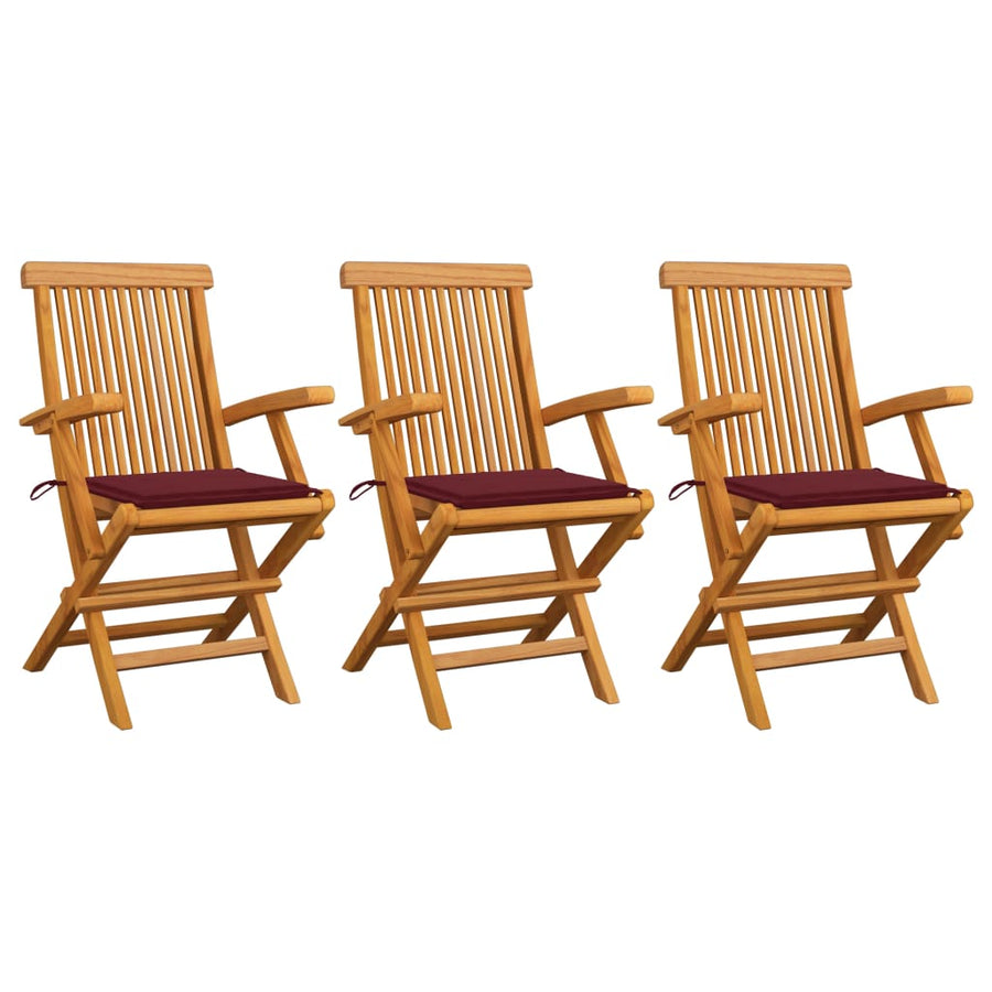 Tuinstoelen 3 St Met Wijnrode Kussens Massief Teakhout Wijnrood