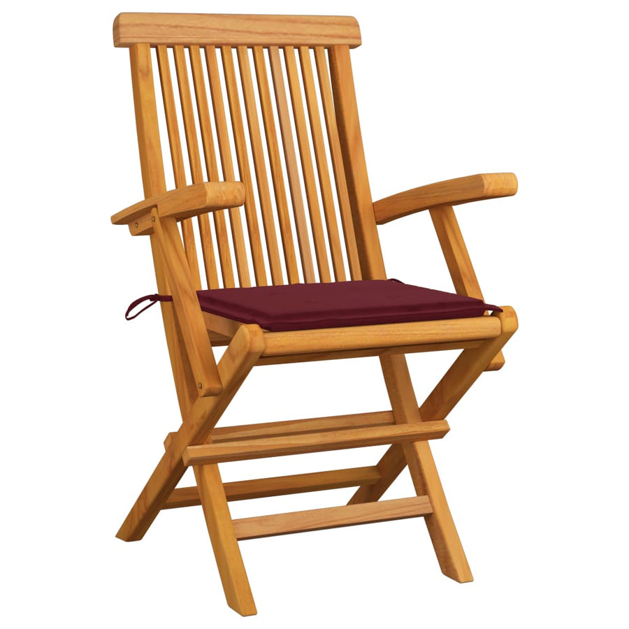 Tuinstoelen 3 St Met Wijnrode Kussens Massief Teakhout Wijnrood