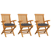 Garden chairs 3 pcs with anthracite cushions solid teak wood