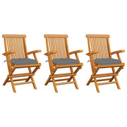 Garden chairs 3 pcs with grey cushions solid teak wood