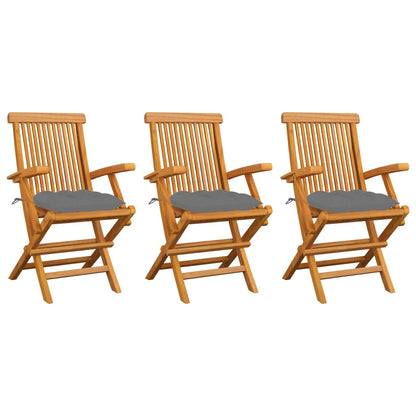 Tuinstoelen Met Grijze Kussens Massief Teakhout 3 Grijs