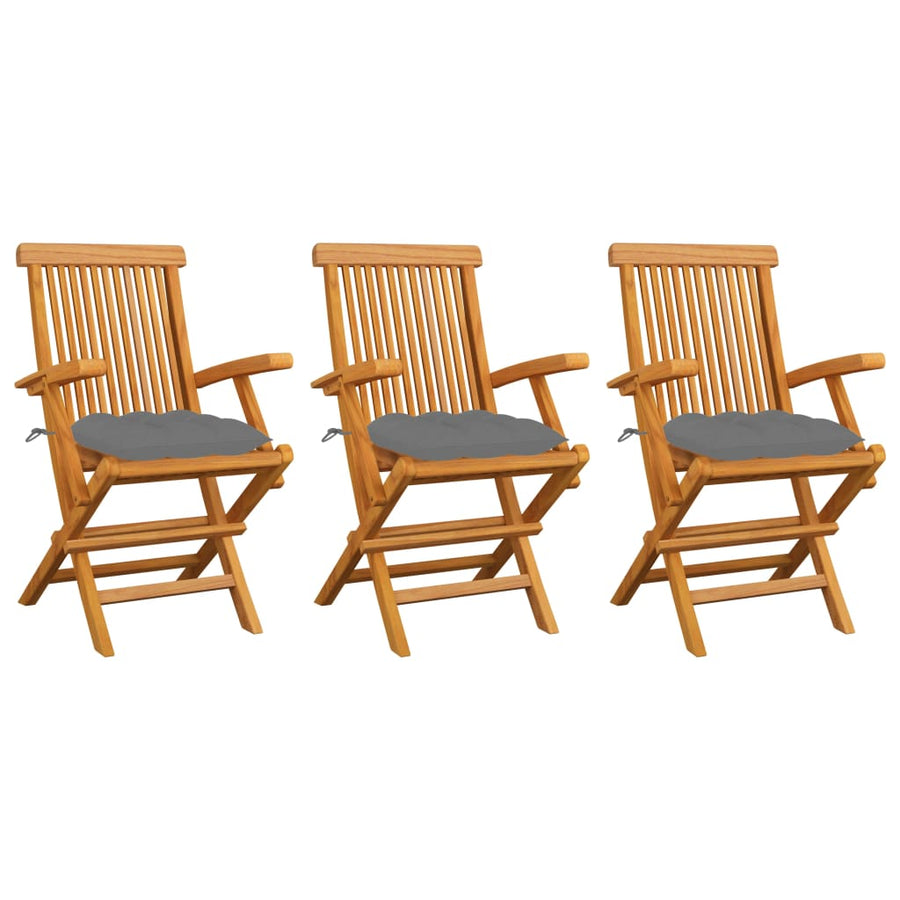 Tuinstoelen Met Grijze Kussens Massief Teakhout 3 Grijs