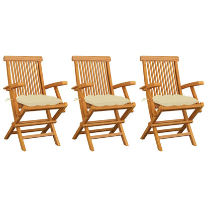 Tuinstoelen Met Witte Kussens Massief Teakhout 3 Crème