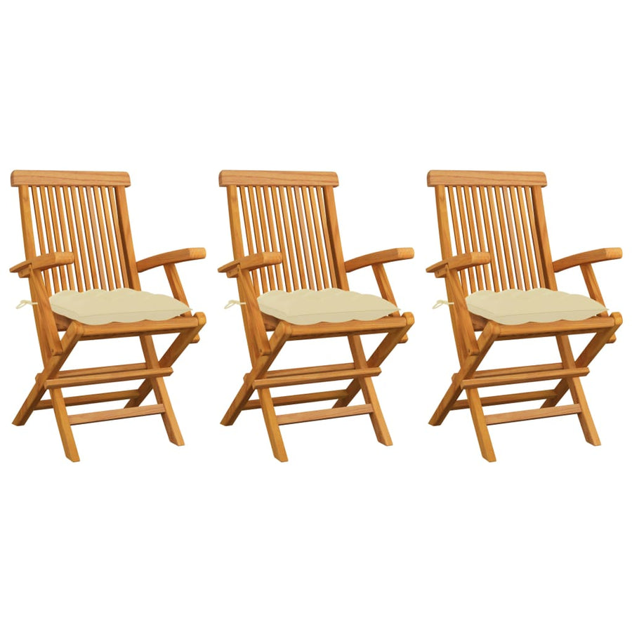 Tuinstoelen Met Witte Kussens Massief Teakhout 3 Crème