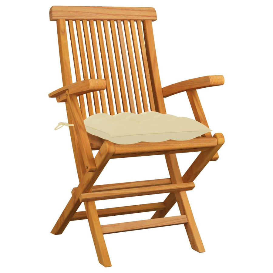 Tuinstoelen Met Witte Kussens Massief Teakhout 3 Crème
