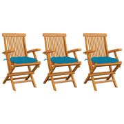 Garden chairs 3 pcs with light blue cushions solid teak wood