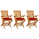 Garden Chairs with Red Cushions Solid Teak 3