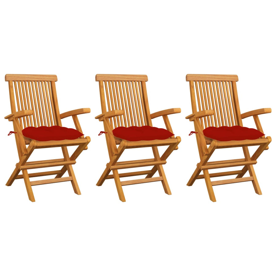 Tuinstoelen Met Rode Kussens Massief Teakhout 3