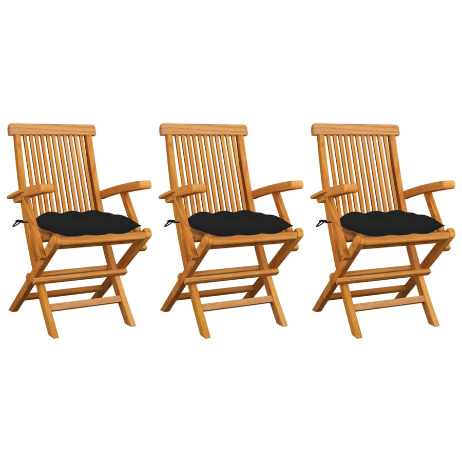 Tuinstoelen 3 St Met Zwarte Kussens Massief Teakhout