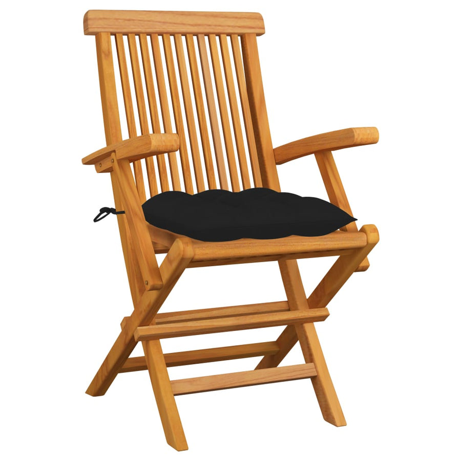 Tuinstoelen 3 St Met Zwarte Kussens Massief Teakhout