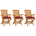 Garden Chairs With Wine-Red Cushions Solid Teak 3