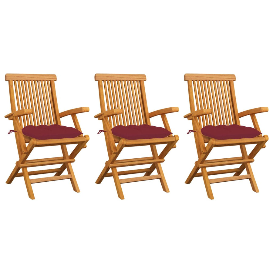 Tuinstoelen Met Wijnrode Kussens Massief Teakhout 3