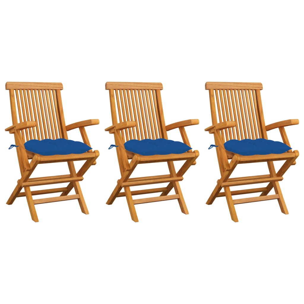 Tuinstoelen Met E Kussens Massief Teakhout 3 Blauw