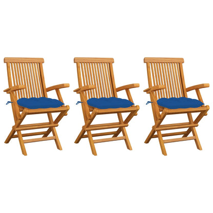 Tuinstoelen Met E Kussens Massief Teakhout 3 Blauw