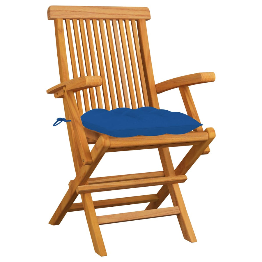 Tuinstoelen Met E Kussens Massief Teakhout 3 Blauw