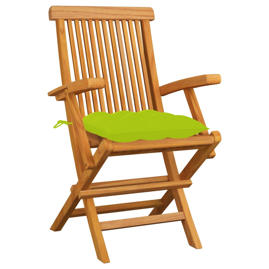 Opklapbare stoelen met felgroene kussens, 3 stuks, massief teakhout