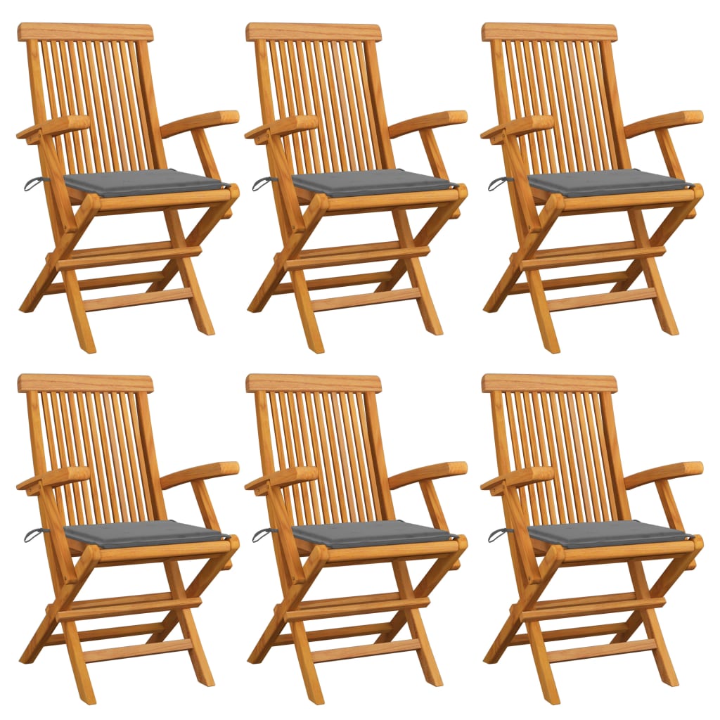 Tuinstoelen Met Grijze Kussens Massief Teakhout 6 Grijs