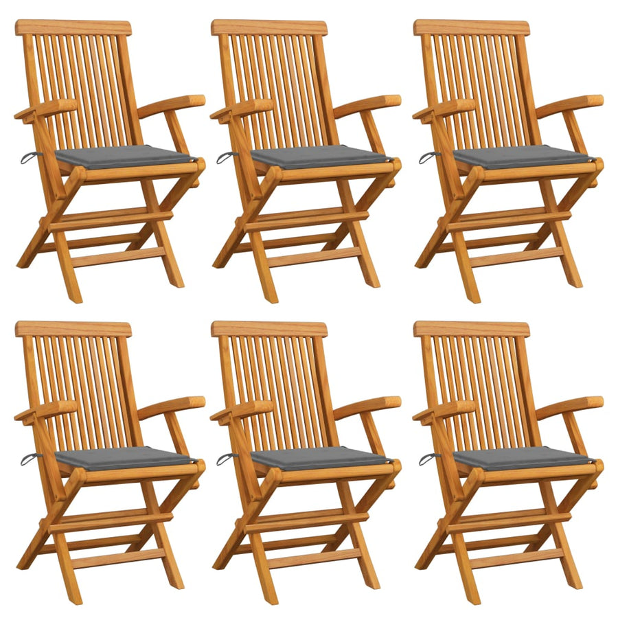 Tuinstoelen Met Grijze Kussens Massief Teakhout 6 Grijs