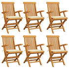 Garden chairs 6 pcs with cream cushions solid teak wood