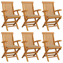 Tuinstoelen 6 st met beige kussens massief teakhout