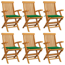 Tuinstoelen 6 st met groene kussens massief teakhout