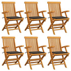 Tuinstoelen 6 stuks massief teakhout taupe kussens