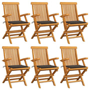 Tuinstoelen 6 stuks massief teakhout taupe kussens