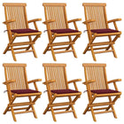 Garden Chairs With Wine Red Cushions Solid Teak 6