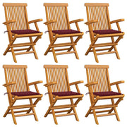 Tuinstoelen massief teakhout 6 stuks wijnrood