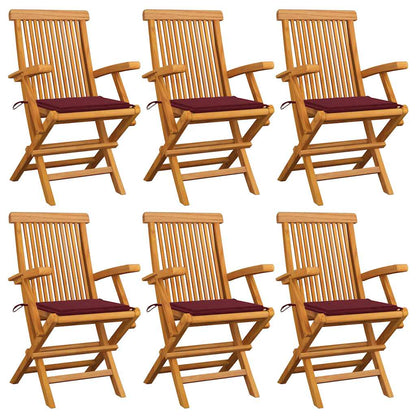 Tuinstoelen Met Wijnrode Kussens Massief Teakhout 6
