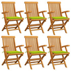 Garden chairs 6 pc with bright green cushions solid teak