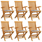 Tuinstoelen 6 st massief teakhout met kussens