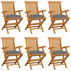Garden chairs 6 pcs with grey cushions solid teak