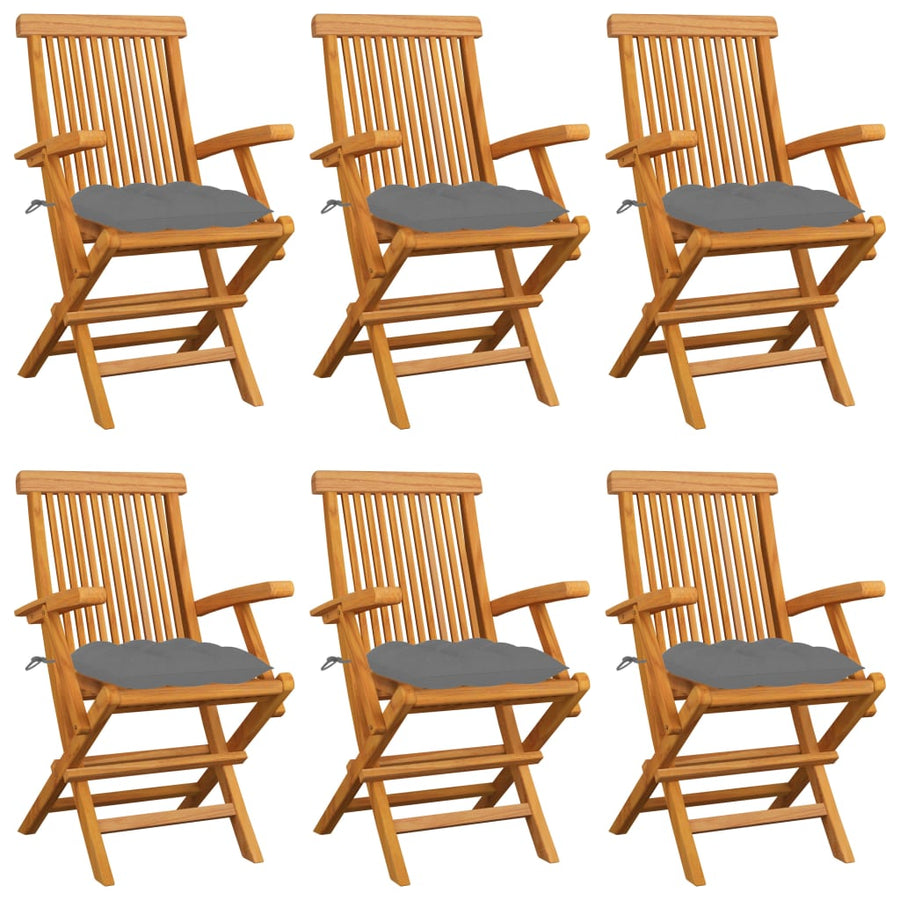 Tuinstoelen Met Grijze Kussens Massief Teakhout 6 Grijs
