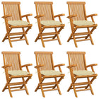Garden chairs 6 pcs with cream-white cushions solid teak wood