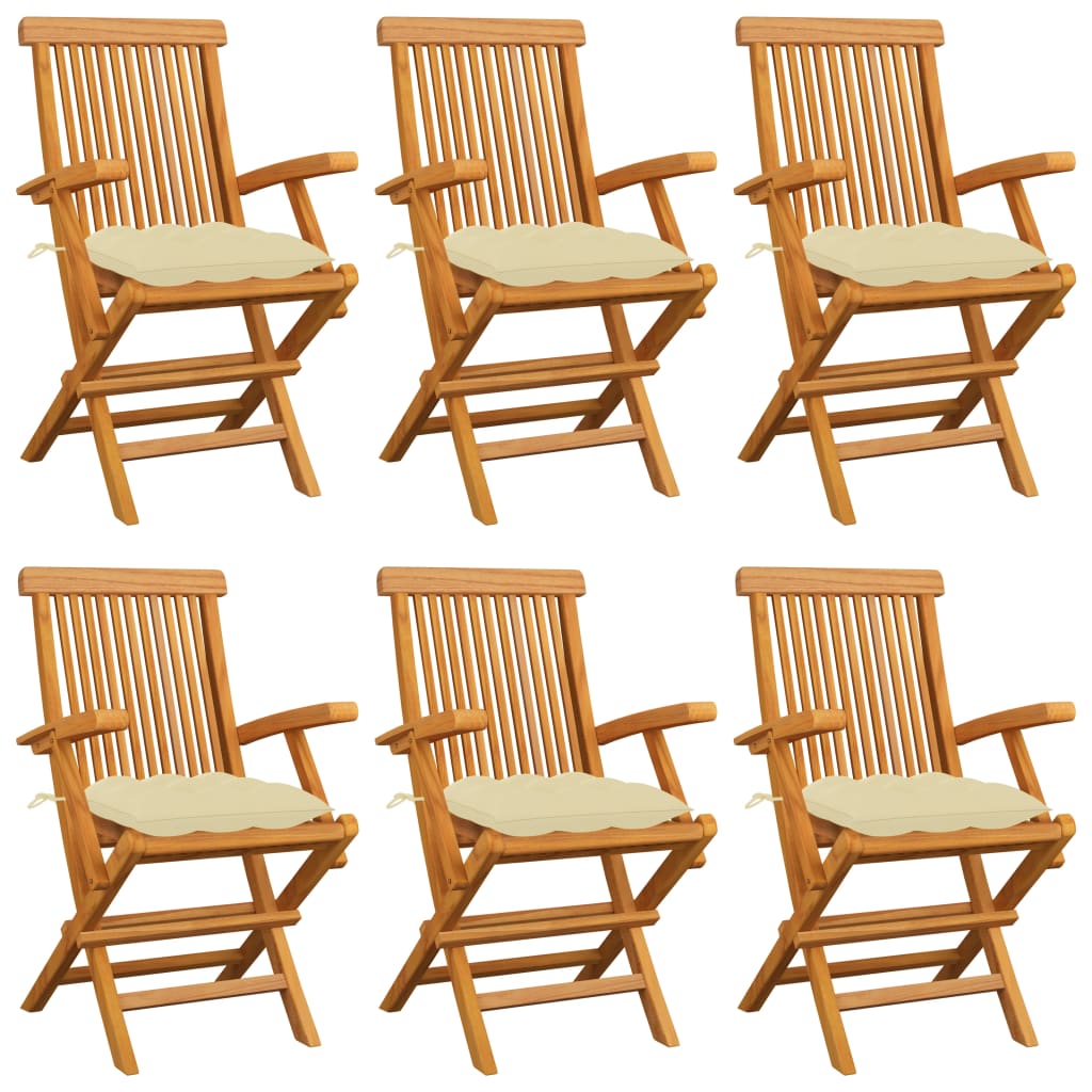 Tuinstoelen Met Witte Kussens Massief Teakhout 6 Crème