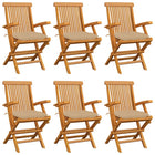 6 garden chairs with beige cushions solid teak