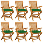 Garden chairs 6 pcs with green cushions solid teak wood