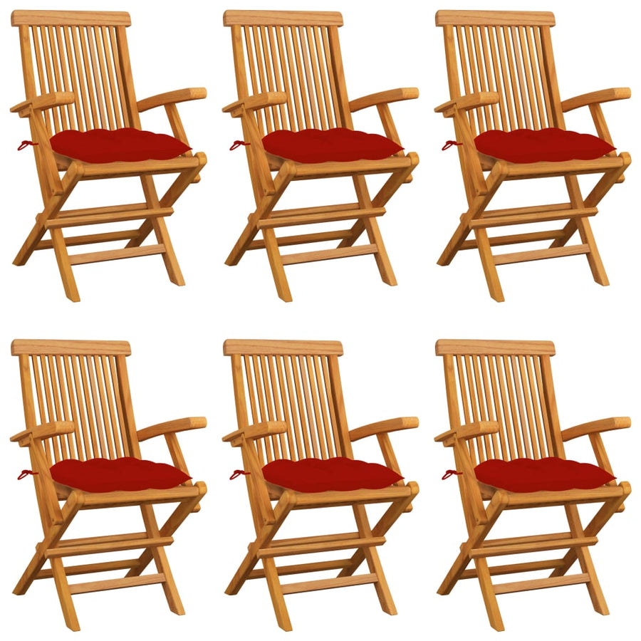 Tuinstoelen Met Rode Kussens Massief Teakhout 6