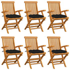 Garden chairs 6 pcs with black cushions solid teak